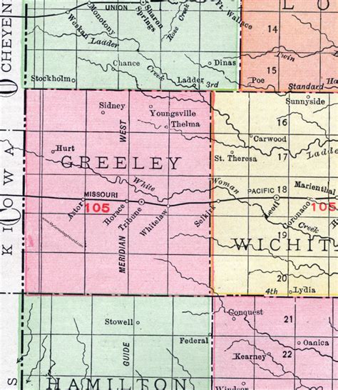 Greeley County Kansas 1911 Map Tribune Horace Whitelaw