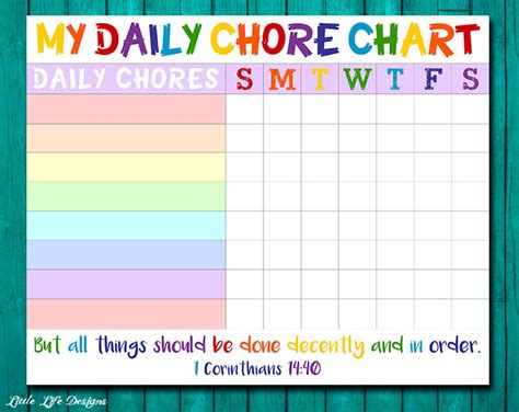 Chore Chart For Kids Chore Chart Printable Chore List Kids Etsy