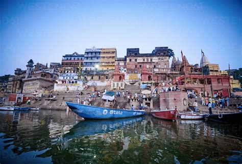 India Uttar Pradesh Varanasi Ganges River Ghats In The Morning