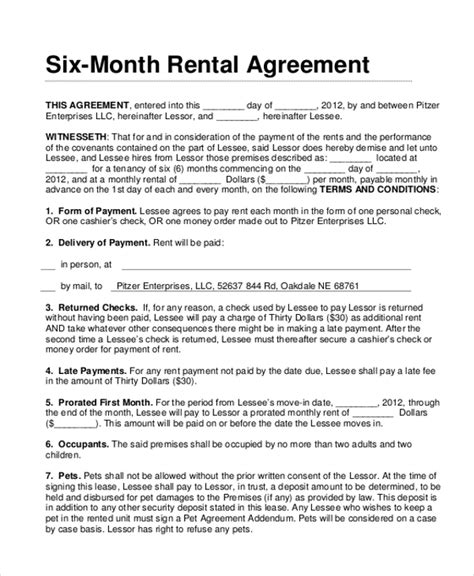 Free 8 Sample Month To Month Lease Agreement Forms In Pdf Ms Word