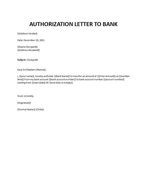 Authorization Letter Sample For Bank