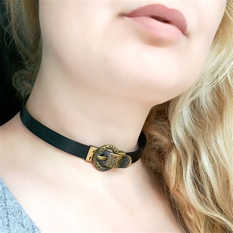 Submissive Collar Black Leather Choker Steampunk BDSM Lock Etsy