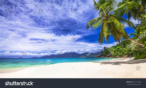 Scenic Panorama One Of The Beautiful Beaches In Seychelles Island Stock