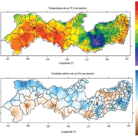 Temperatura do ar e umidade relativa do ar para janeiro no período de