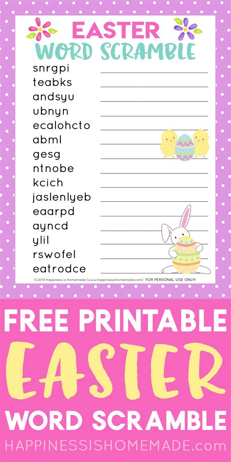 Easter Word Scramble Printable - Happiness is Homemade