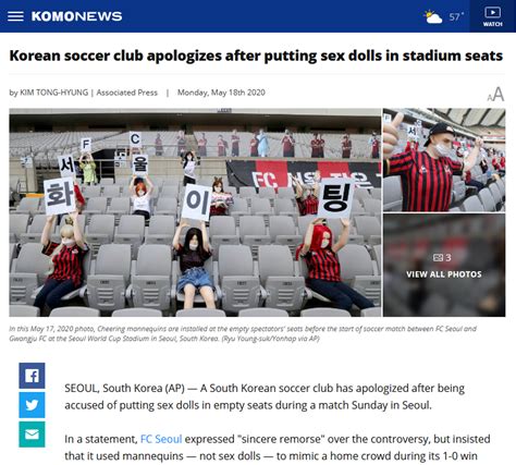 Korean Soccer Club Apologizes After Putting Sex Dolls In Stadium Seats Rbrandnewsentence