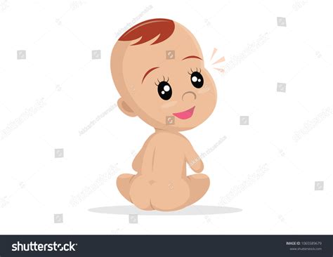 Cartoon Character Naked Baby Sitting Backvector vector de stock libre de regalías