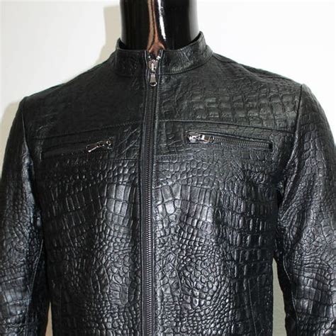 italian handmade men leather jacket black lambskin embossed etsy