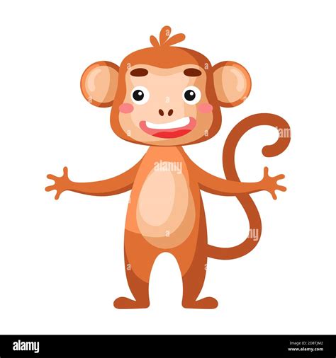 Cute Funny Monkey Print On White Background Jungle Cartoon Animal