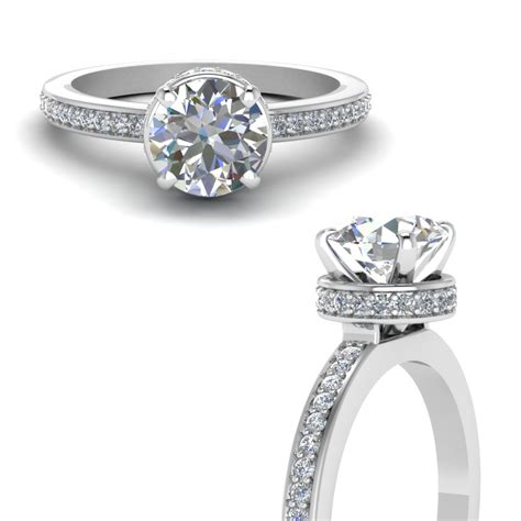 Half Carat Diamond Hidden Engagement Ring In 14k White Gold