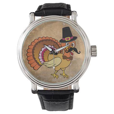 thanksgiving mustache turkey wrist watch zazzle