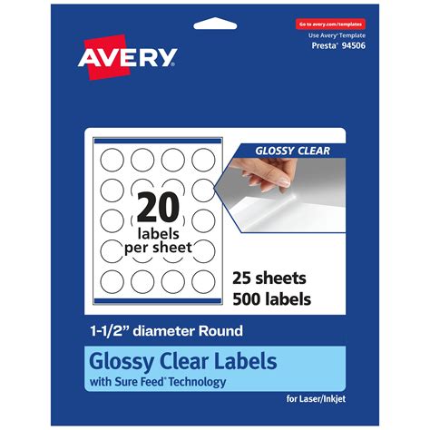 Avery Glossy Clear Round Labels With Sure Feed 15 Diameter 500