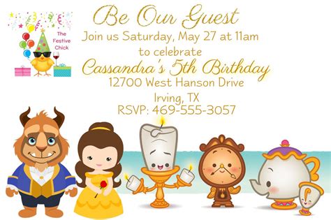 Cute Beauty And The Beast Invitations Belle Beast Lumiere Gender