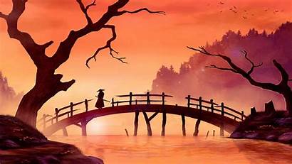 Samurai Japan Painting Bridge Japanese Wallpapers Landscape