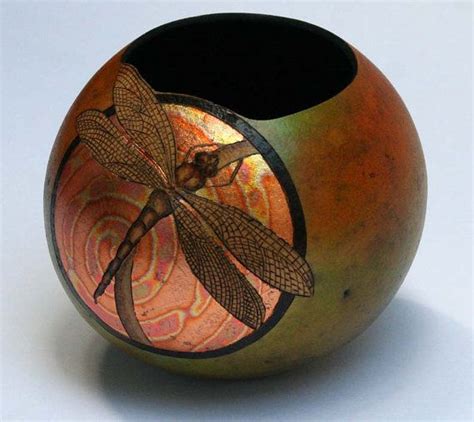 Dragonfly And Gold Leaf Gourd Mini Bowl Etsy Gourd Art Gourds