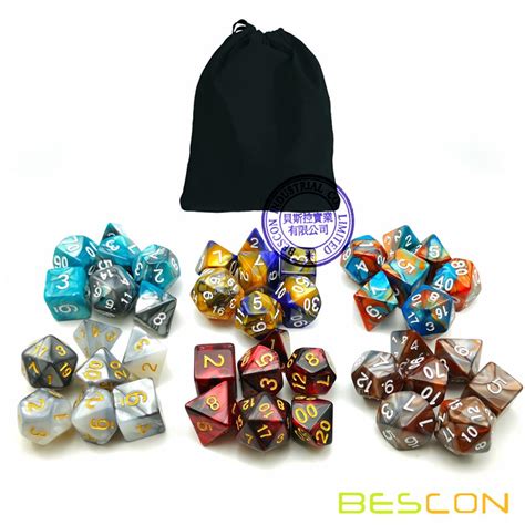 Bescon New Style 6x7 42pcs Polyhedral Dice Set 6 Unique Shiny Two Tone