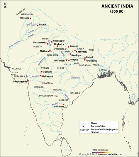 Ancient India History Map Depicting Names Of Important Historical