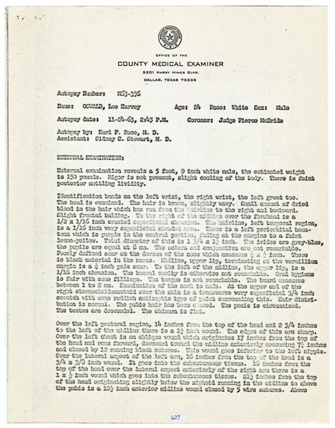 Lee Harvey Oswald Autopsy Report November 24 1963 2 Page 1 Of