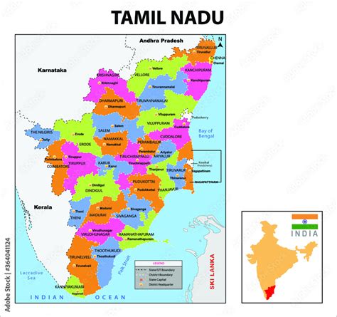 Vecteur Stock Tamil Nadu Map Political And Administrative Map Of Tamil