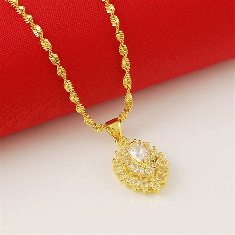 Charming K Jewelry Women Accessories K Yellow Gold Plating Pendants Necklaces With Zircon
