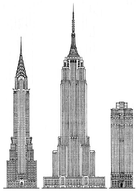 New York Hi Rises Simplified Elevation Sketch The Chrysler Building