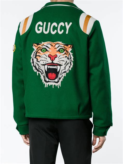 Gucci Wool Tiger Motif Varsity Jacket In Green For Men Lyst