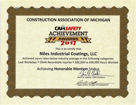 2017 cam safety honorable mention niles industrial coatings