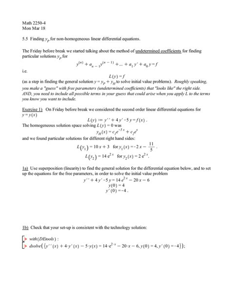 Math 2250 4 Mon Mar 18 Y For Non Homogeneous Linear Differential Equations