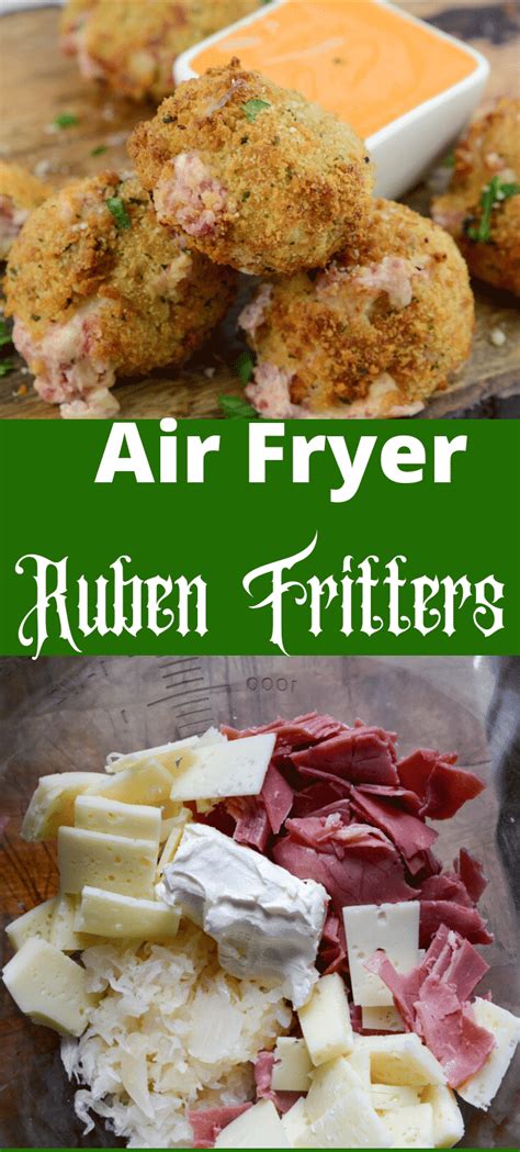 The reuben sandwich is an american grilled sandwich composed of corned beef, swiss cheese, sauerkraut, and russian dressing, grilled between slices of rye bread. The Ultimate Air fryer Reuben Fritters | Recipe in 2020 ...