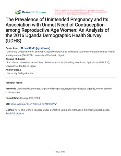 Pdf The Prevalence Of Unintended Pregnancy And Its Association With