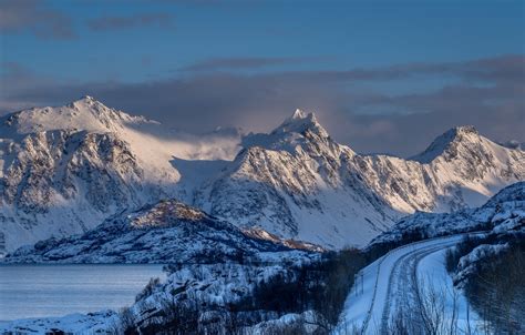 Wallpaper Winter Mountains Tops Norway Snow The Lofoten Islands