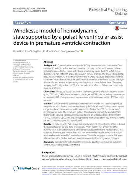 Pdf Windkessel Model Of Hemodynamic State Supported By A Pulsatile