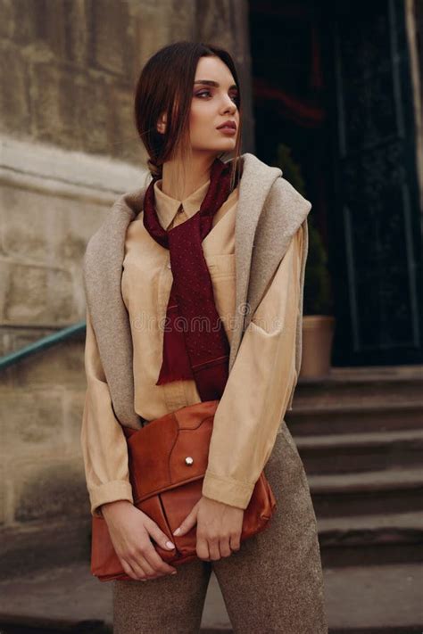 High Fashion Clothing Woman In Fashionable Clothes In Street Stock