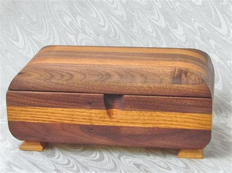 handmade wood jewelry box walnut and oak keepsake trinket storage red velvet lined