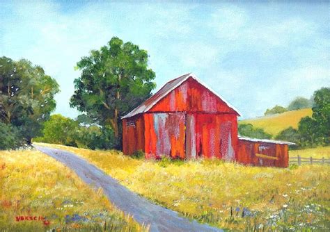 Red Barn By Esther Marie Versch Barn Painting Building Painting Red
