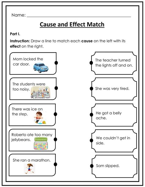 The Cause And Effect Match Worksheet Is Shown In This Graphic File