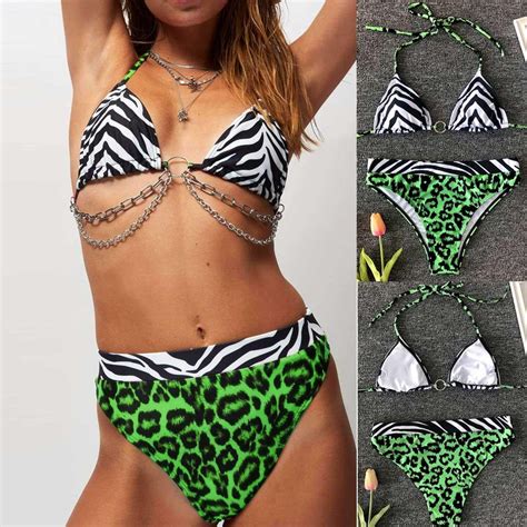 Buy Women Leopard Chain Push Up Padded Bra Beach Bikini Set Swimsuit Swimwear At Affordable