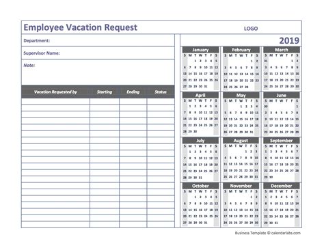 2019 Business Employee Vacation Request Free Printable Templates