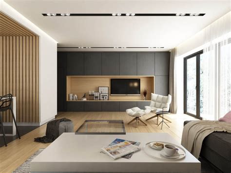 Modern home interiors with dark decor. Dark Grey, White & Wood Tone Decor With Personal Flair