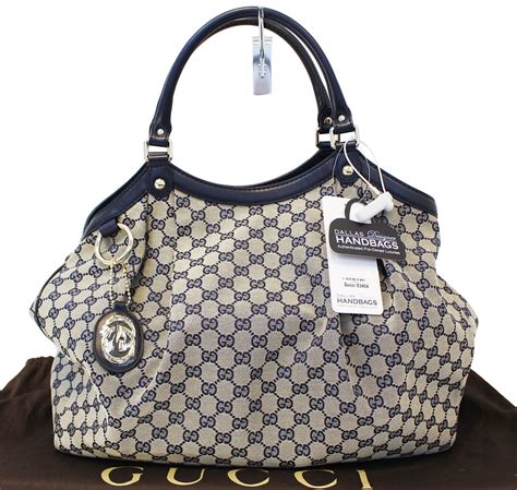 Authentic Gucci Navy Bluegrey Gg Canvas Large Sukey Tote Bag E3454