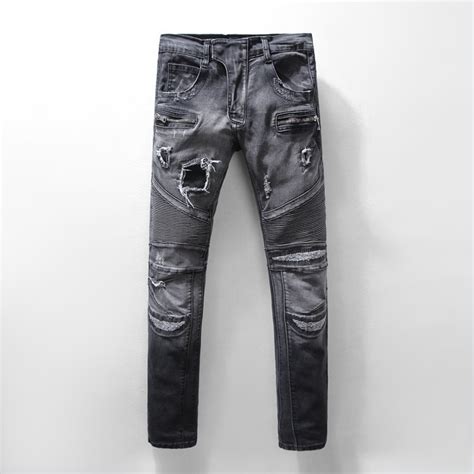 Luxury Brand Designer Stylish Skinny Jeans Men Grey Punk Mens Boot Cut