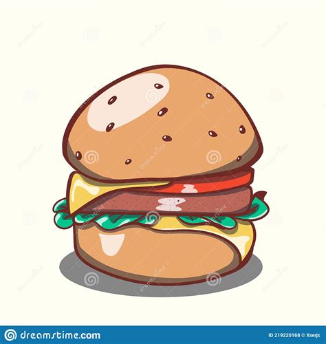 Cute Cartoon Hamburger With Cheese Stock Vector Illustration Of