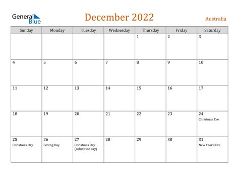 December 2022 Calendar Australia
