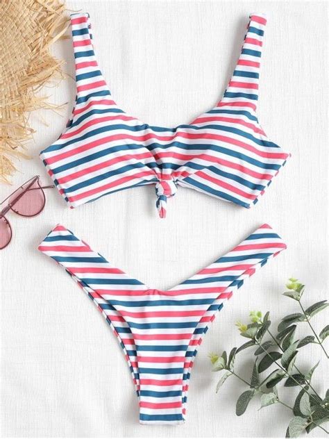 Scoop Knotted Striped Bikini Look At This Two Piece Bathing Suit The Swim Top Takes A