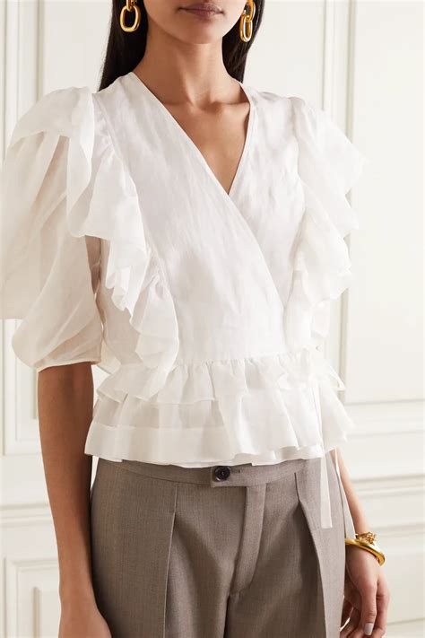 Ivory Ruffled Ramie Wrap Blouse Chlo In Wrap Blouse Romantic
