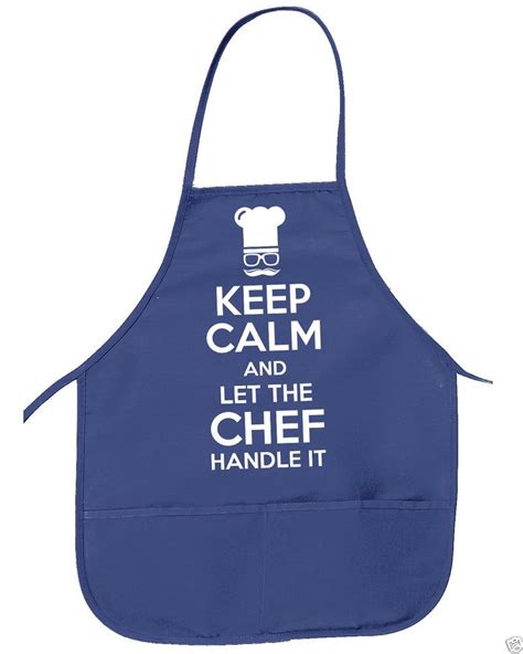 keep calm and let the chef handle it funny aprons w pockets blue apron wht text funny aprons