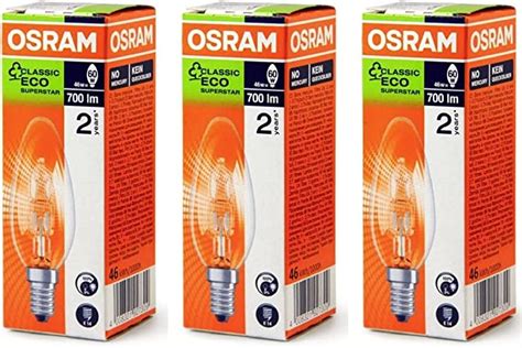 3Pack OSRAM Classic Eco Superstar 46W 60W Dimmable Candle SES E14