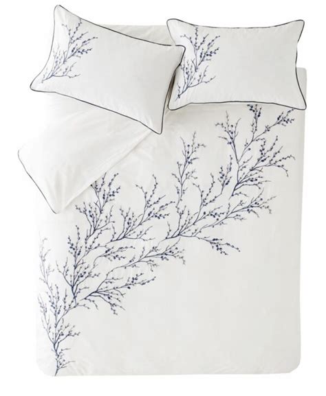 Pussy Willow Sprig Embroidered Midnight Bedding Ashley Wilde