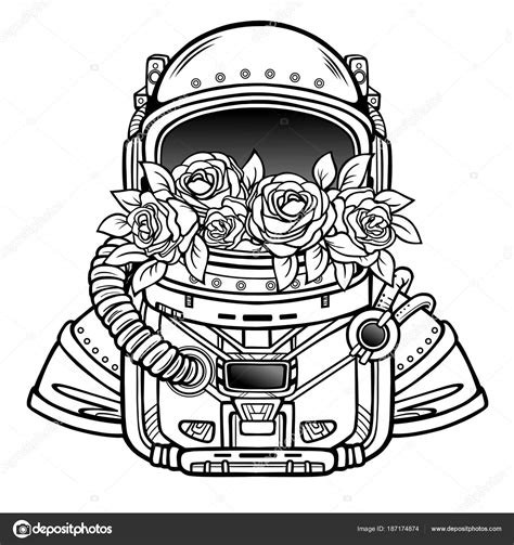 Space Helmet Astronaut Filled Flowers Roses Linear