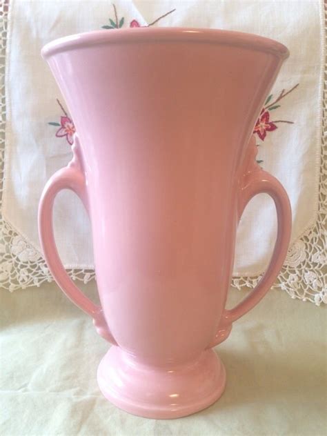 Vintage 1934 1950 Pink Abingdon Pottery Vase Double Handled